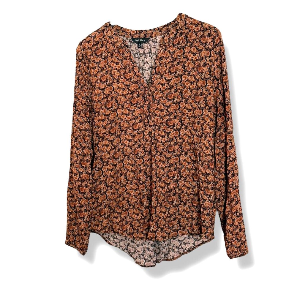 Women’s Size L Floral Print Long Sleeve Blouse by WellWorn | Fall Floral Pattern
